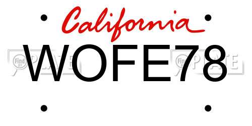 WOFE78 California License Plate