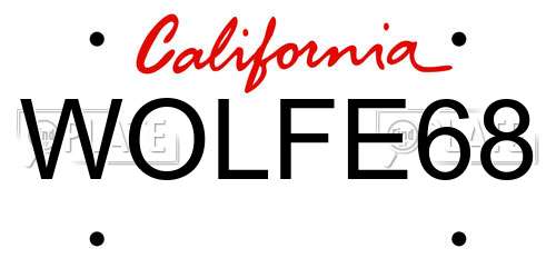 WOLFE68 California License Plate