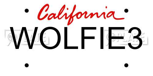 WOLFIE3 California License Plate