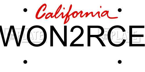 WON2RCE California License Plate