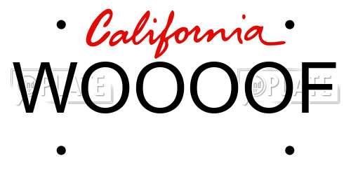 WOOOOF California License Plate
