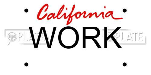 WORK California License Plate