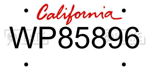 WP85896 California License Plate