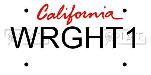 WRGHT1 California License Plate