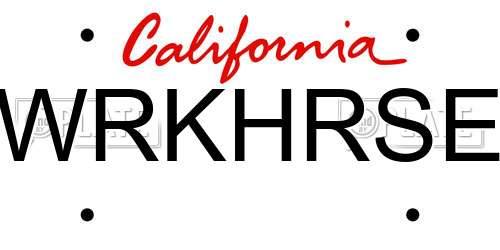 WRKHRSE California License Plate