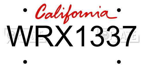 WRX1337 California License Plate