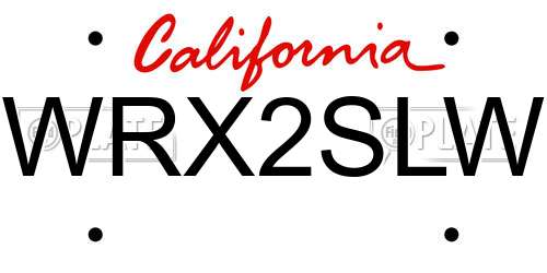 WRX2SLW California License Plate