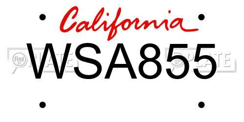 WSA855 California License Plate