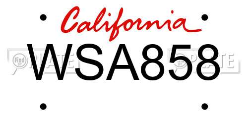 WSA858 California License Plate