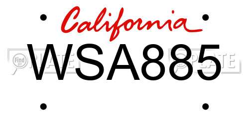 WSA885 California License Plate