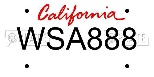 WSA888 California License Plate