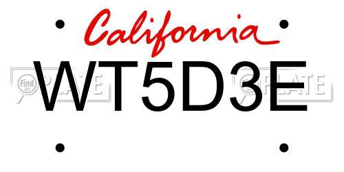 WT5D3E California License Plate