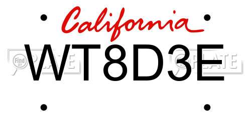 WT8D3E California License Plate