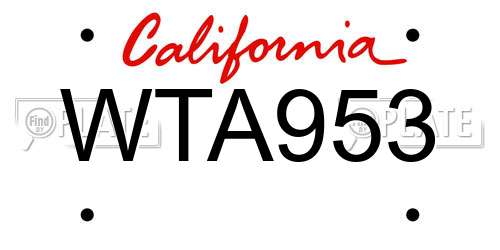 WTA953 California License Plate