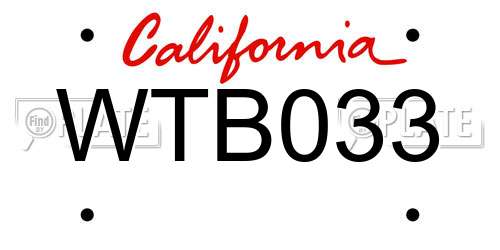 WTB033 California License Plate