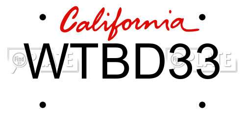WTBD33 California License Plate