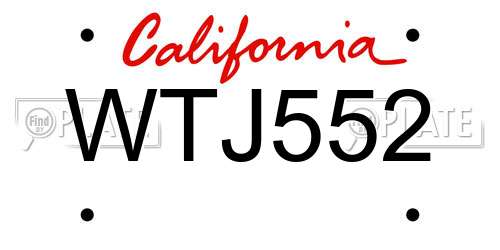WTJ552 California License Plate