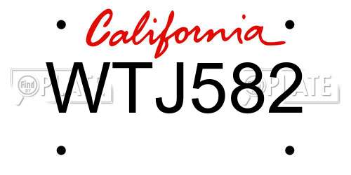 WTJ582 California License Plate