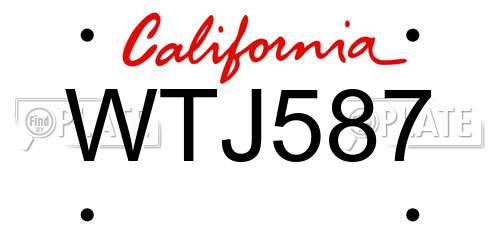 WTJ587 California License Plate