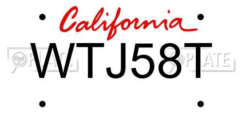 WTJ58T California License Plate