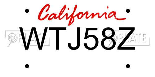 WTJ58Z California License Plate
