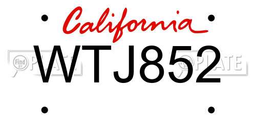 WTJ852 California License Plate