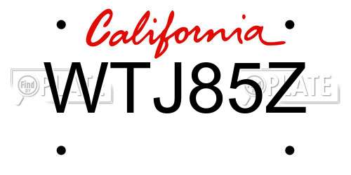 WTJ85Z California License Plate