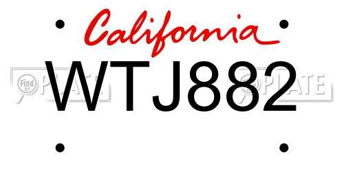 WTJ882 California License Plate