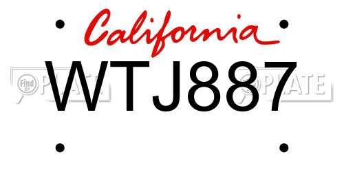 WTJ887 California License Plate