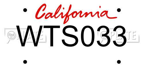 WTS033 California License Plate