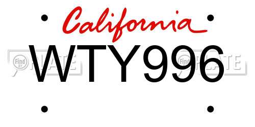 WTY996 California License Plate