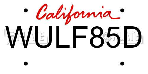 WULF85D California License Plate