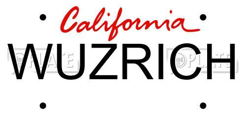 WUZRICH California License Plate
