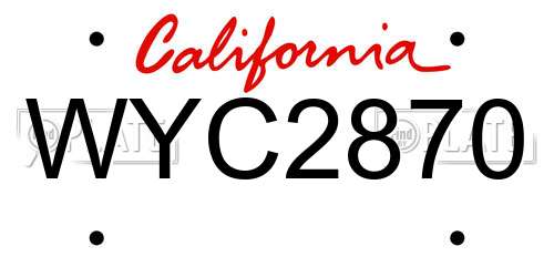 WYC2870 California License Plate