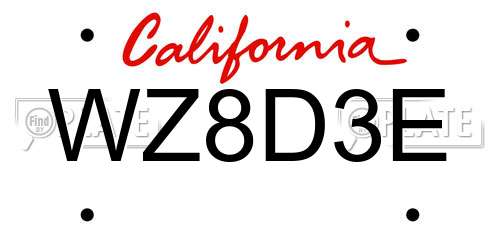 WZ8D3E California License Plate