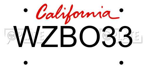 WZBO33 California License Plate
