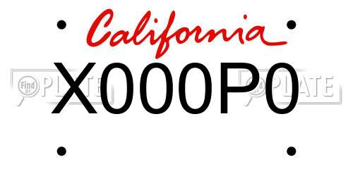 X000P0 California License Plate