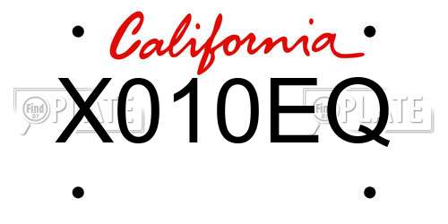 X010EQ California License Plate