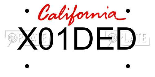 X01DED California License Plate