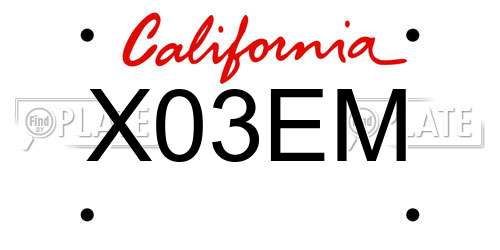 X03EM California License Plate