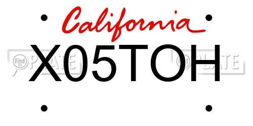 X05TOH California License Plate