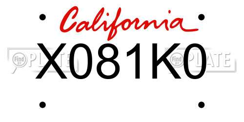 X081K0 California License Plate