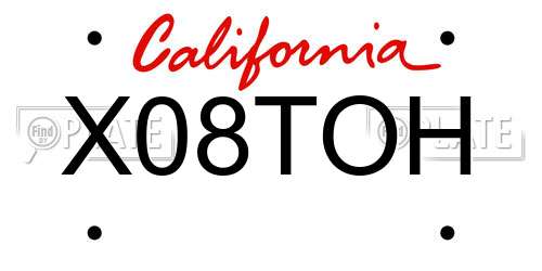 X08TOH California License Plate