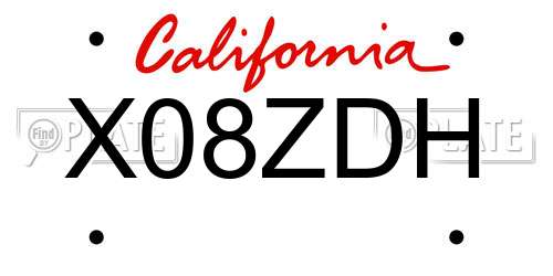 X08ZDH California License Plate