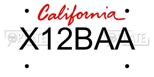 X12BAA California License Plate
