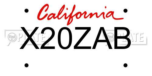 X20ZAB California License Plate
