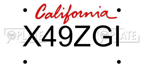 X49ZGI California License Plate