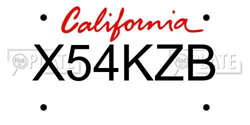 X54KZB California License Plate