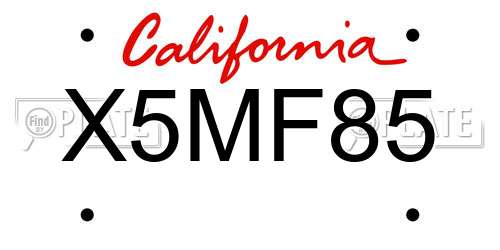 X5MF85 California License Plate