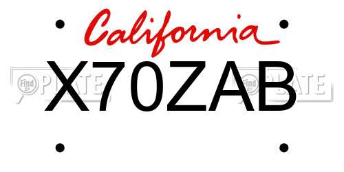 X70ZAB California License Plate